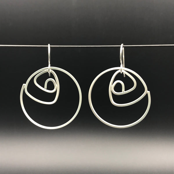 Labyrinth Earrings Large, sterling silver dangle earrings, matte finish