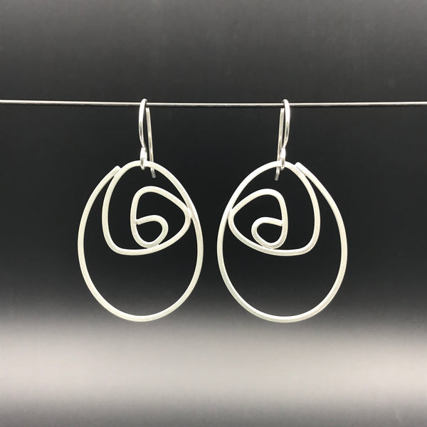 Labyrinth Earrings Large, sterling silver dangle earrings, matte finish