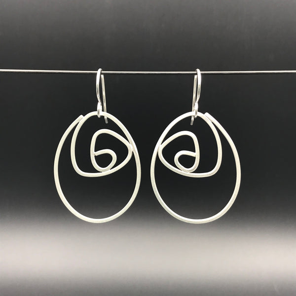 Labyrinth Earrings Large, sterling silver dangle earrings, matte finish