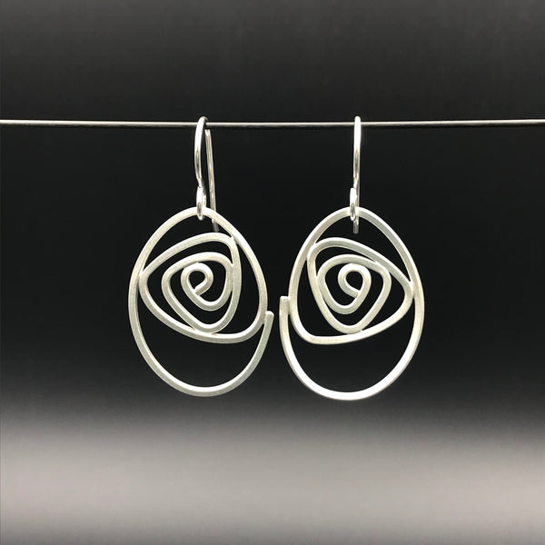 Labyrinth Earrings Large, sterling silver dangle earrings, matte finish,