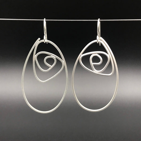 Labyrinth Earrings ellipse shaped dangles solid sterling silver lightweight size XL
