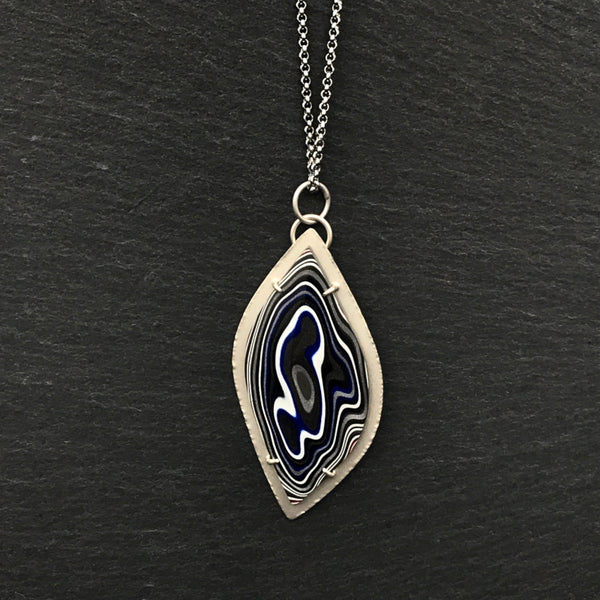 Fordite Pendant Necklace 2 by tkmetalarts, multicolor cabochon on sterling silver setting, comes on an 18 to 20 inch chain
