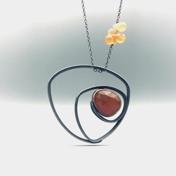 Glasgow Necklace sterling silver with carnelian in 18k yellow gold bezel oxidized