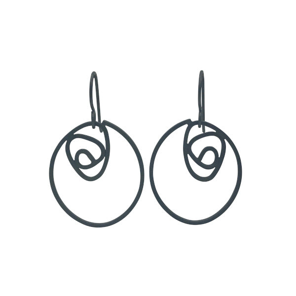Theresa Kwong Labyrinth Earrings Medium dangle oxidized sterling silver style 2