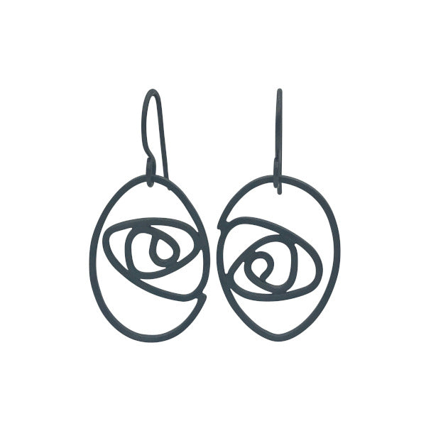 Theresa Kwong Labyrinth Earrings Medium dangle oxidized sterling silver style 3