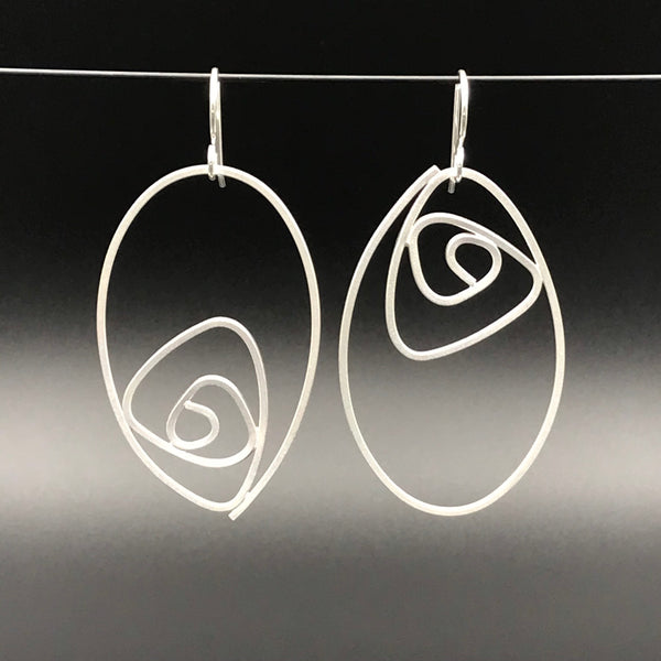 Labyrinth Earrings ellipse shaped dangles solid sterling silver lightweight size XL