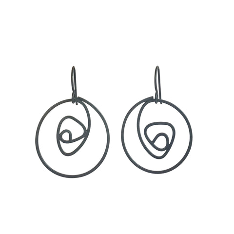 Labyrinth Earrings Large, oxidized sterling silver dangle earrings