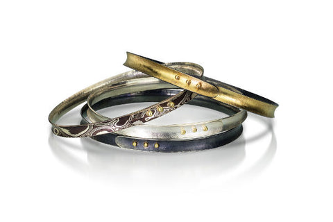 Slims Oval Bangles Bracelets, choice of 18k gold & sterling bimetal, mokume gane, sterling silver, oxidized sterling