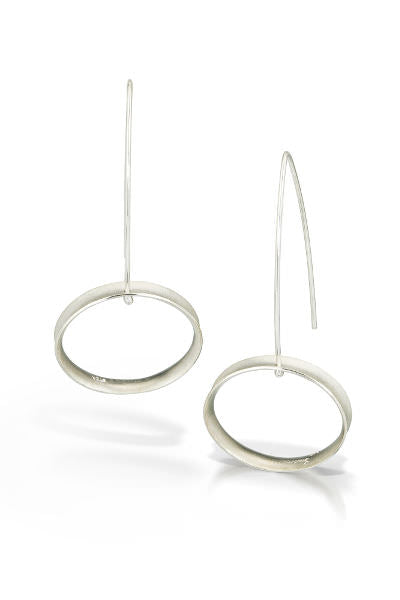 Slims Earrings, long dangles of oval shape of sterling silver
