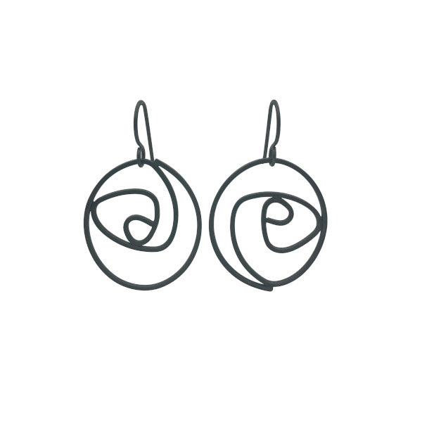 Labyrinth Earrings Large, oxidized sterling silver dangle earrings