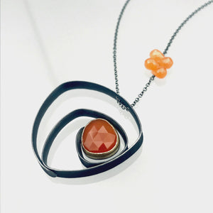 Glasgow Necklace with carnelian in 18k yellow gold bezel oxidized sterling silver