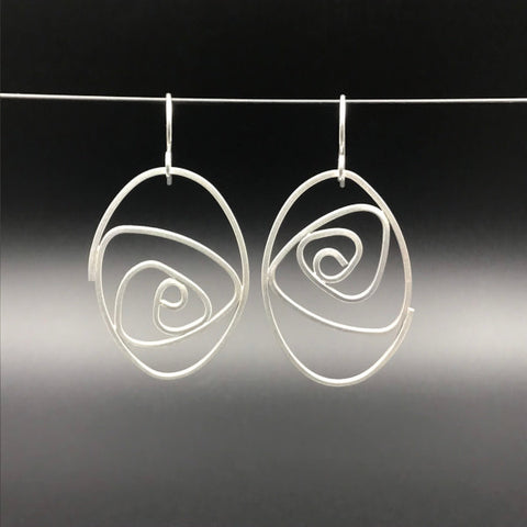 Labyrinth Earrings ellipse shaped dangles solid sterling silver lightweight size XL